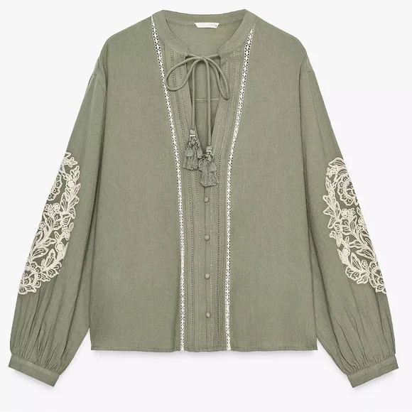 ZARA CONTRAST EMBROIDERY BLOUSE - Picture 5 of 7